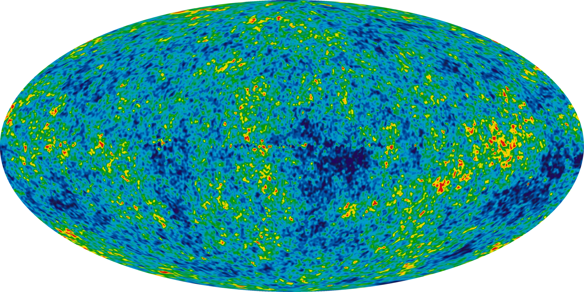 WMAP Image of the Cosmic Microwave Background. Polarization from our relative motion has been fitlered out.